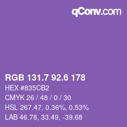 カラーコード: RGB 131.7 92.6 178 | qconv.com
