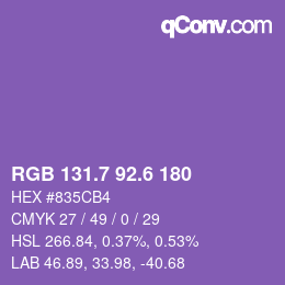 カラーコード: RGB 131.7 92.6 180 | qconv.com