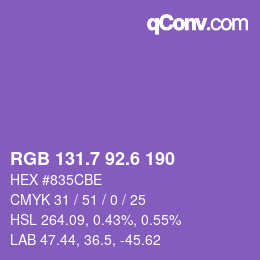 カラーコード: RGB 131.7 92.6 190 | qconv.com