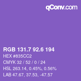 カラーコード: RGB 131.7 92.6 194 | qconv.com