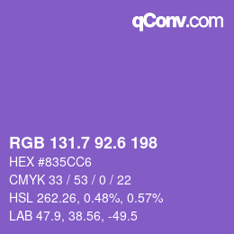 カラーコード: RGB 131.7 92.6 198 | qconv.com