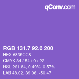 カラーコード: RGB 131.7 92.6 200 | qconv.com