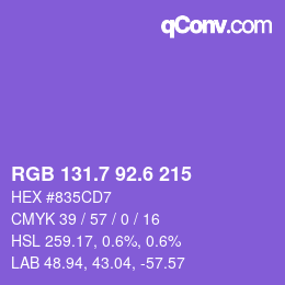 カラーコード: RGB 131.7 92.6 215 | qconv.com