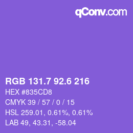 カラーコード: RGB 131.7 92.6 216 | qconv.com