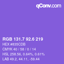 カラーコード: RGB 131.7 92.6 219 | qconv.com