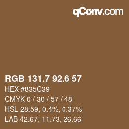 カラーコード: RGB 131.7 92.6 57 | qconv.com