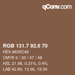 カラーコード: RGB 131.7 92.6 70 | qconv.com