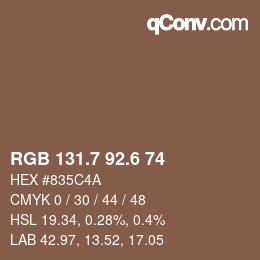 カラーコード: RGB 131.7 92.6 74 | qconv.com