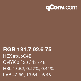 カラーコード: RGB 131.7 92.6 75 | qconv.com