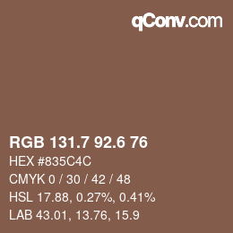 カラーコード: RGB 131.7 92.6 76 | qconv.com