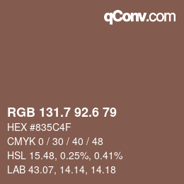 カラーコード: RGB 131.7 92.6 79 | qconv.com
