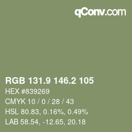 Color code: RGB 131.9 146.2 105 | qconv.com
