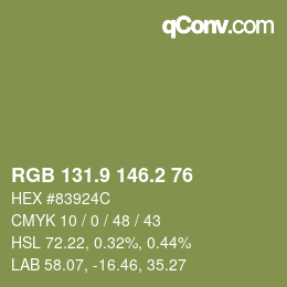 Color code: RGB 131.9 146.2 76 | qconv.com