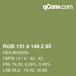 Color code: RGB 131.9 146.2 85 | qconv.com
