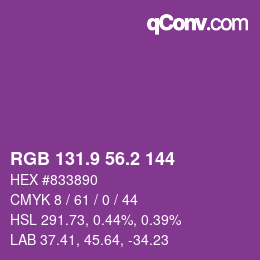 カラーコード: RGB 131.9 56.2 144 | qconv.com
