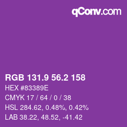 カラーコード: RGB 131.9 56.2 158 | qconv.com