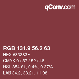 Color code: RGB 131.9 56.2 63 | qconv.com