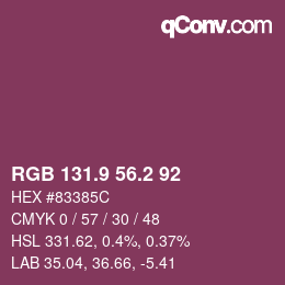 カラーコード: RGB 131.9 56.2 92 | qconv.com