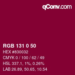 カラーコード: RGB 131 0 50 | qconv.com