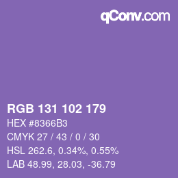 Color code: RGB 131 102 179 | qconv.com