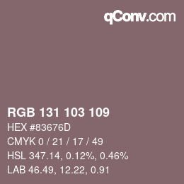 Color code: RGB 131 103 109 | qconv.com