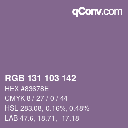 Código de color: RGB 131 103 142 | qconv.com