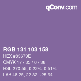 颜色代码: RGB 131 103 158 | qconv.com