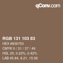 Color code: RGB 131 103 83 | qconv.com