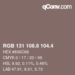カラーコード: RGB 131 108.8 104.4 | qconv.com
