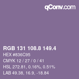 カラーコード: RGB 131 108.8 149.4 | qconv.com