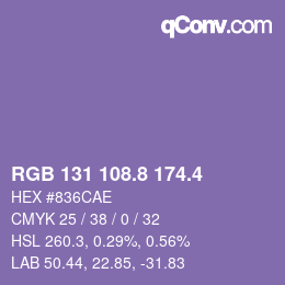 カラーコード: RGB 131 108.8 174.4 | qconv.com