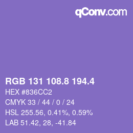 カラーコード: RGB 131 108.8 194.4 | qconv.com