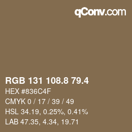 カラーコード: RGB 131 108.8 79.4 | qconv.com