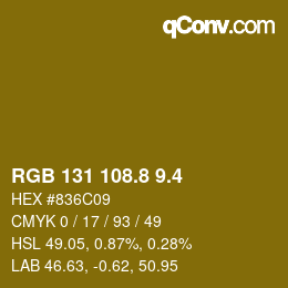カラーコード: RGB 131 108.8 9.4 | qconv.com