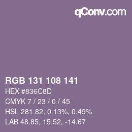 Color code: RGB 131 108 141 | qconv.com