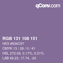 Color code: RGB 131 108 151 | qconv.com