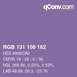 Color code: RGB 131 108 162 | qconv.com