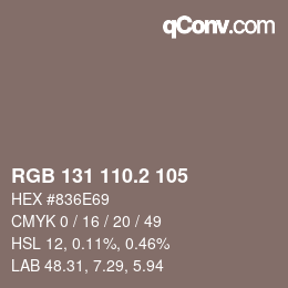 カラーコード: RGB 131 110.2 105 | qconv.com