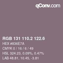 カラーコード: RGB 131 110.2 122.6 | qconv.com