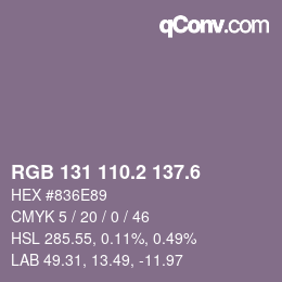 カラーコード: RGB 131 110.2 137.6 | qconv.com