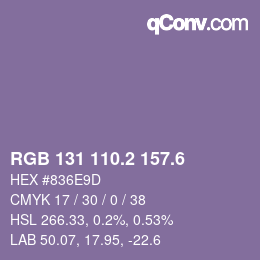 カラーコード: RGB 131 110.2 157.6 | qconv.com