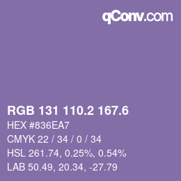 カラーコード: RGB 131 110.2 167.6 | qconv.com