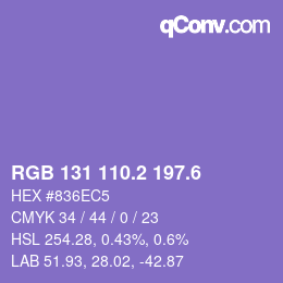 カラーコード: RGB 131 110.2 197.6 | qconv.com