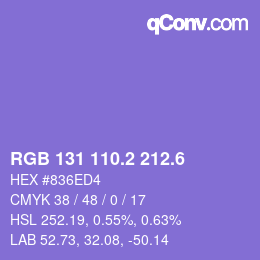 カラーコード: RGB 131 110.2 212.6 | qconv.com