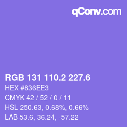 カラーコード: RGB 131 110.2 227.6 | qconv.com
