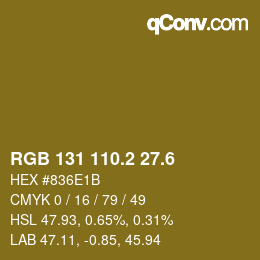カラーコード: RGB 131 110.2 27.6 | qconv.com