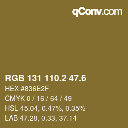 カラーコード: RGB 131 110.2 47.6 | qconv.com