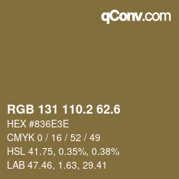カラーコード: RGB 131 110.2 62.6 | qconv.com