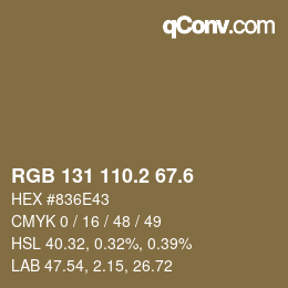 カラーコード: RGB 131 110.2 67.6 | qconv.com
