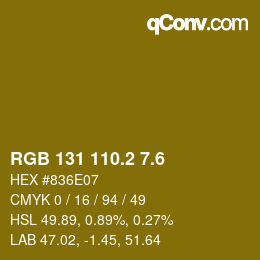 カラーコード: RGB 131 110.2 7.6 | qconv.com